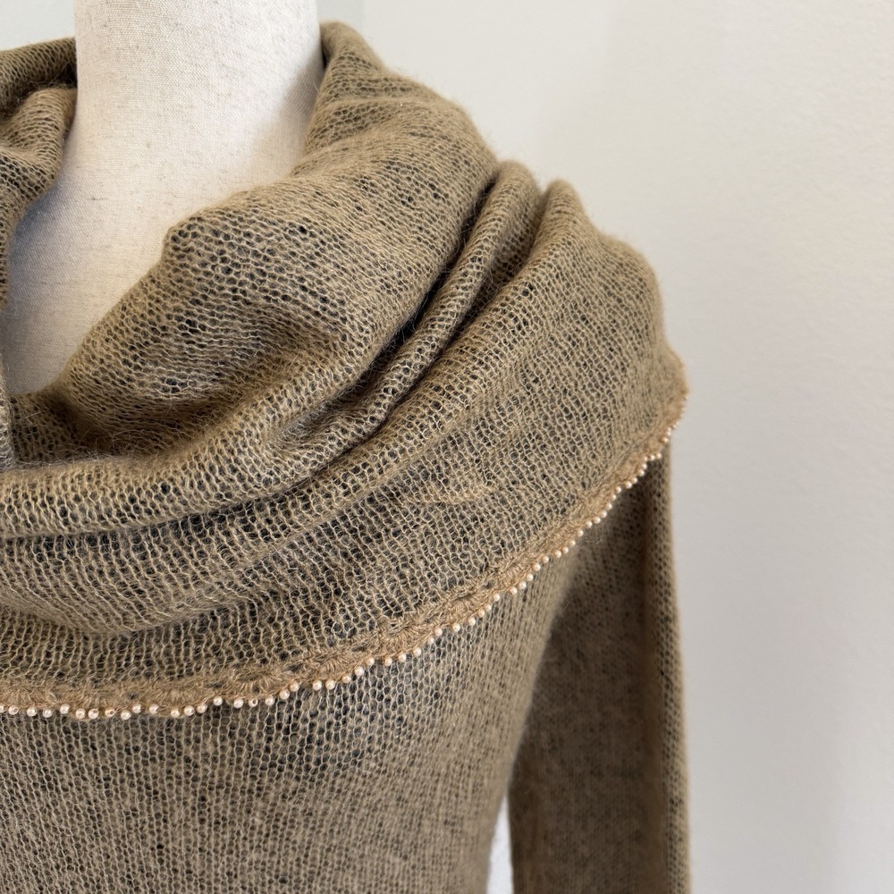 VTG Mac & Jac Sweater Womens Medium Brown Mohair Cowl Neck Beaded Fairy Grunge - Picture 3 of 10